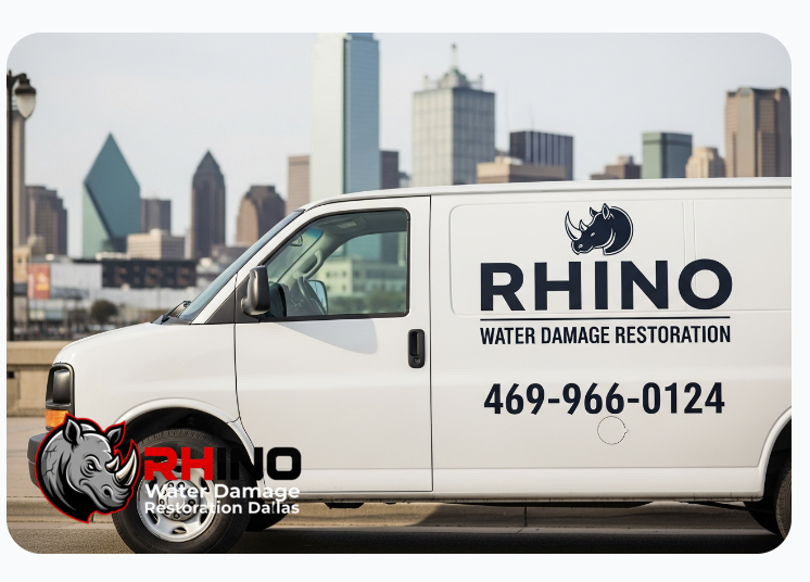 Rhino Water Damage Restoration branded van Dallas